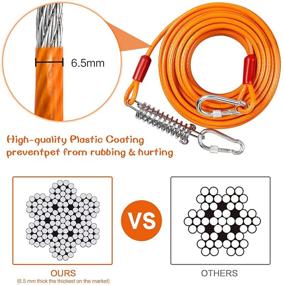 img 2 attached to 🐶 Extra Thick Tie Out Cable for Dogs, Heavy Duty Dog Runner for Yard, 15/20/30/40/50ft Dog Run Leash with Spring, Swivel Hooks and Reflective Rustproof Dog Lead for Camping - Suitable for Dogs up to 250/125/60lbs