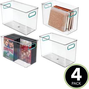 img 3 attached to 🗄️ mDesign Clear/Blue Plastic Storage Organizer Bins for Cube Furniture - 4 Pack