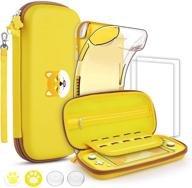 🐾 geeric switch lite case accessories kit, 8pcs carrying case set, including 1 soft silicone case, 2 screen protectors, 4 thumb caps, and 1 storage carrying pouch with yellow dog paw design logo