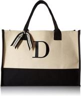 👜 mud pie classic black & white monogrammed canvas tote bags (large), 100% cotton, 17x19x2 inches logo