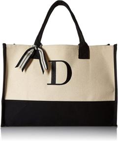 img 4 attached to 👜 Mud Pie Classic Black & White Monogrammed Canvas Tote Bags (Large), 100% Cotton, 17x19x2 inches
