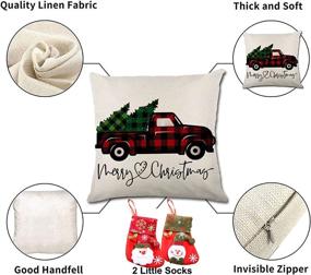 img 2 attached to Set of 4 Christmas Decorations Throw Pillow Covers 18x18 with 2 Christmas Stockings, Red Buffalo Plaid or Xmas Pillow Cases for Home and Bed, Christmas Cushion Case