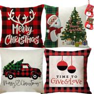 set of 4 christmas decorations throw pillow covers 18x18 with 2 christmas stockings, red buffalo plaid or xmas pillow cases for home and bed, christmas cushion case логотип