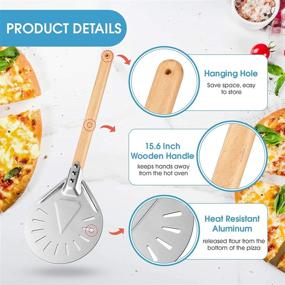 img 1 attached to 🍕 Vesici 8 Inch Round Perforated Aluminum Pizza Peel with Detachable 15.6 Inch Oval Shape Wooden Handle - Ideal for Baking Homemade Pizza Bread