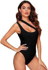 img 2 attached to 🔥 Verdusa Women's Sexy One Shoulder Sleeveless Cut Out Solid Skinny Bodysuit: Irresistible Style for Modern Women!