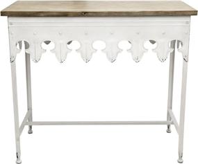 img 4 attached to 🌸 Antiqued White Metal Scalloped Edge Table with Wood Top by Creative Co-op EC0119: Stylish and Unique Furniture Piece