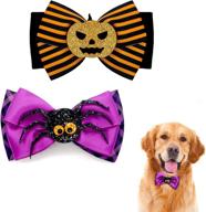 azusa 2-pack halloween dog collar accessories - pumpkin bowties for small, medium, and large dog collars with elastic bands logo