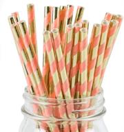 🥤 set of 50 coral & rose gold foil striped paper straws - eco-friendly wedding straws with dozens of designs - ideal for any party! by frozen dessert supplies logo