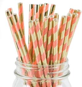 img 1 attached to 🥤 Set of 50 Coral & Rose Gold Foil Striped Paper Straws - Eco-Friendly Wedding Straws with Dozens of Designs - Ideal for Any Party! By Frozen Dessert Supplies