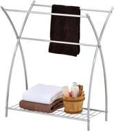 chrome bathroom towel drying and hanging rack holder with storage shelf – freestanding 3 bar, stainless steel silver-tone by mygift logo