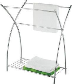 img 3 attached to Chrome Bathroom Towel Drying and Hanging Rack Holder with Storage Shelf – Freestanding 3 Bar, Stainless Steel Silver-Tone by MyGift