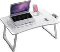 marble finish tiyumiki lap desk: foldable laptop table with storage drawer, portable standing desk, adjustable laptop stand for bed, laptop tray desk for eating, working, reading on bed/sofa/floor logo