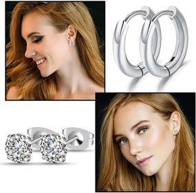 img 1 attached to Stylish 12 Pairs Stud Earrings: Stainless Steel Cubic Zirconia Hypoallergenic Set