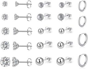img 4 attached to Stylish 12 Pairs Stud Earrings: Stainless Steel Cubic Zirconia Hypoallergenic Set