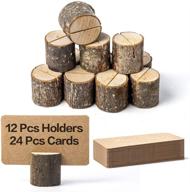 🌿 12pcs premium wooden place card holders and 24pcs kraft table place cards set - rustic table number stands, table sign holders, name card photo holders for wedding, party, birthday logo