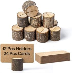 img 4 attached to 🌿 12Pcs Premium Wooden Place Card Holders and 24Pcs Kraft Table Place Cards Set - Rustic Table Number Stands, Table Sign Holders, Name Card Photo Holders for Wedding, Party, Birthday