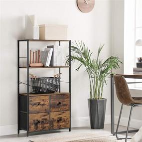 img 2 attached to 🏬 SONGMICS Rustic Storage Cabinet, Storage Rack with Shelves and Fabric Drawers, Industrial Bookshelf for Living Room, Study, Bedroom - Multifunctional, Rustic Brown and Black ULGS044B02