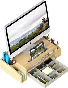 img 2 attached to Enhance Your Workspace with SimpleHouseware Desk Monitor Stand Riser and Organizer Tray