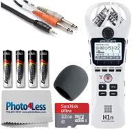 🎙️ upgraded zoom h1n portable digital recorder with mic windscreen, 3.5mm trs to dual 1/4 ts cable, 32gb microsdhc card, and aaa batteries (white) logo
