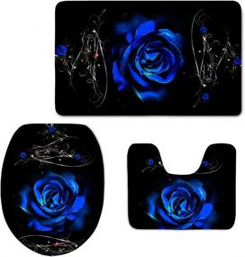 img 4 attached to 🛁 Transform Your Bathroom with HUGS IDEA's Elegant 3 Piece Bathroom Rug Set: Blue Rose Pattern Non Slip Toilet Seat Cover, Bath Mat, and Lid Covers - Stylish and Functional Home Decor