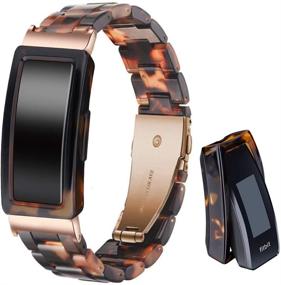 img 4 attached to 🌹 Ayeger Rose Gold Tortoise Resin Band with Case for Fitbit Inspire HR/Inspire Fitness Tracker - Resin Accessory Buckle Band Wristband Bracelet for Women and Men