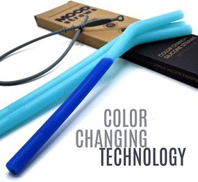 img 3 attached to Mood Straws Silicone Reusable Drinking Straws with Color-Changing Effects, Cleaning Squeegee, and Eco-Friendly Design - Ideal for Tumblers, YETIs, Kids - Package of 3, Ocean