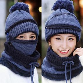 img 3 attached to Stay Cozy with the 3-in-1 Warm Thick Knitted Beanie Hat Scarf and Mask Set for Women