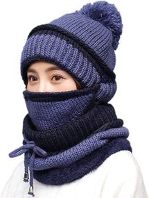 img 4 attached to Stay Cozy with the 3-in-1 Warm Thick Knitted Beanie Hat Scarf and Mask Set for Women