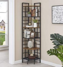 img 4 attached to 📚 Homissue 6-Tier Industrial Corner Shelf Unit: 76.9” Tall Bookcase Storage for Home Office Display, Organizer Stand