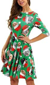 img 2 attached to 🎄 Timemory Women's Christmas 3D Print Short Sleeve Casual Flared Midi Dress - Unique & Stylish