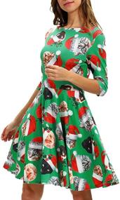 img 1 attached to 🎄 Timemory Women's Christmas 3D Print Short Sleeve Casual Flared Midi Dress - Unique & Stylish