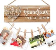 durable wood grandkids photo frame holder - 13.5 5.5 inch wood picture frame with 6 clips - perfect gifts for grandma or grandpa's birthday party logo