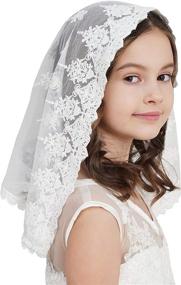 img 4 attached to Stunning First Communion Veil: Flower 👰 Girls' Mantilla Veil for Church - Catholic V86