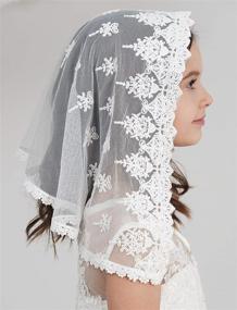 img 3 attached to Stunning First Communion Veil: Flower 👰 Girls' Mantilla Veil for Church - Catholic V86