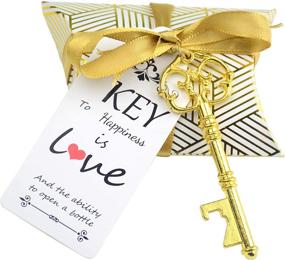 img 4 attached to Vintage Skeleton Key Bottle Openers: 50pcs Wedding Favor Souvenir Gift Set with Pillow Candy Box, Escort Gift Card, Thank You Tag and French Ribbon in Gold