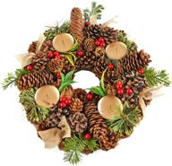 🕯️ christmas pinecone candle holder wreath by home-x, artificial advent wreath décor with red berry accents, 15-inch diameter for winter home decorations logo