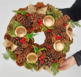 img 1 attached to 🕯️ Christmas Pinecone Candle Holder Wreath by HOME-X, Artificial Advent Wreath Décor with Red Berry Accents, 15-inch Diameter for Winter Home Decorations