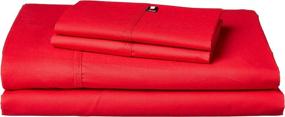 img 4 attached to 🛏️ Stylish and Sophisticated: Tommy Hilfiger Signature Solid Sheet Set in Queen Size, Red