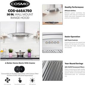 img 2 attached to Cosmo 668A750 30-in Wall-Mount Range Hood: Powerful 380-CFM Stove Vent with LED Light, Ducted/Ductless Convertible Duct, 3 Speed Exhaust Fan, and Permanent Stainless Steel Filter