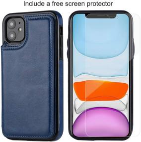 img 2 attached to JOYAKI iPhone 11 Wallet Case - Premium Leather Card Holder & Kickstand Cover with Free Screen Protector - Steelblue