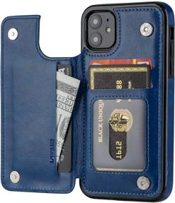 img 3 attached to JOYAKI iPhone 11 Wallet Case - Premium Leather Card Holder & Kickstand Cover with Free Screen Protector - Steelblue