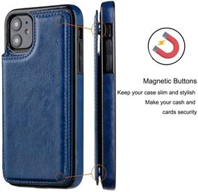 img 1 attached to JOYAKI iPhone 11 Wallet Case - Premium Leather Card Holder & Kickstand Cover with Free Screen Protector - Steelblue