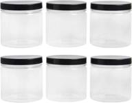 🍯 6-pack 15 oz round clear plastic jars with black lids - airtight containers for kitchen & household food storage of dry goods, honey, nuts, and more | sbyure логотип