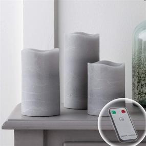 img 4 attached to 🕯️ Enhance Your Ambience with Lights4fun, Inc. Set of 3 Gray Wax Battery Operated Flameless LED Pillar Candles: Remote Controlled Elegance