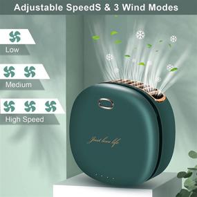 img 1 attached to 💚 USB Rechargeable Necklace Fan: Portable & Powerful Cooling Device for Back Neck Face, Adjustable Speeds, Hands-Free, Quiet Mini Fan Ideal for Outdoor Travel and Office Use (Dark Green)