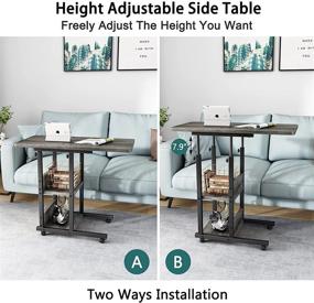 img 1 attached to 🌙 32 Inch Grey Height Adjustable Side Table with Storage and Wheels - C Shaped End Table for Living Room Bedroom, Portable Mobile Rolling Sofa Side Table