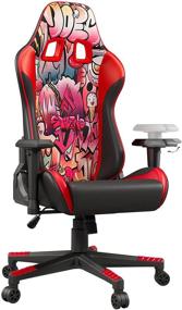 img 4 attached to 🕹️ Symino Racing Style Gaming Chair - Ergonomic PC Chair with 3D Armrest, Graffiti PU Leather Design - Ideal for Office Use