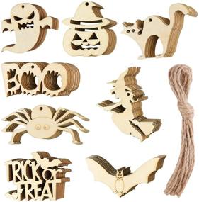 img 4 attached to 🎃 Halloween Wooden Slices: 80 Pcs Chrorine Wooden Tags for Hanging Ornaments, DIY Crafts, Party Decoration