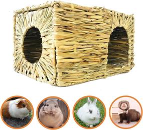 img 3 attached to 🐇 Organic Grass Hideaway Retreat for Rabbits, Guinea Pigs, and Small Animals; Handcrafted XL Playhouse; Foldable Natural Grass Hut with Entrances; Safe & Cozy Toy Home for Playtime and Rest