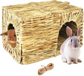 img 4 attached to 🐇 Organic Grass Hideaway Retreat for Rabbits, Guinea Pigs, and Small Animals; Handcrafted XL Playhouse; Foldable Natural Grass Hut with Entrances; Safe & Cozy Toy Home for Playtime and Rest